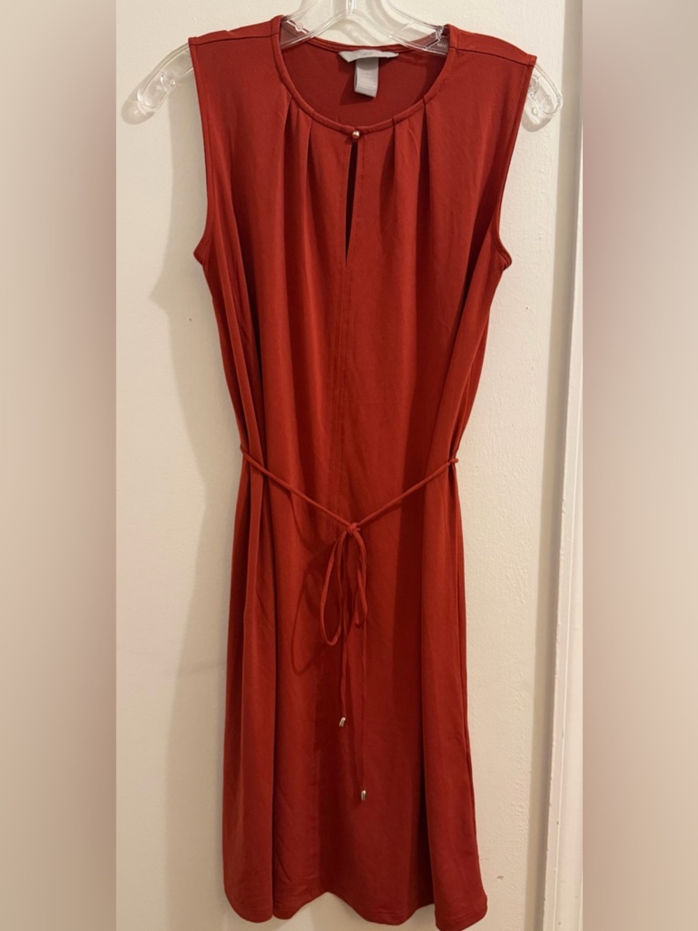 H&M Sleeveless Rust-Red Tie-Waist Midi Dress